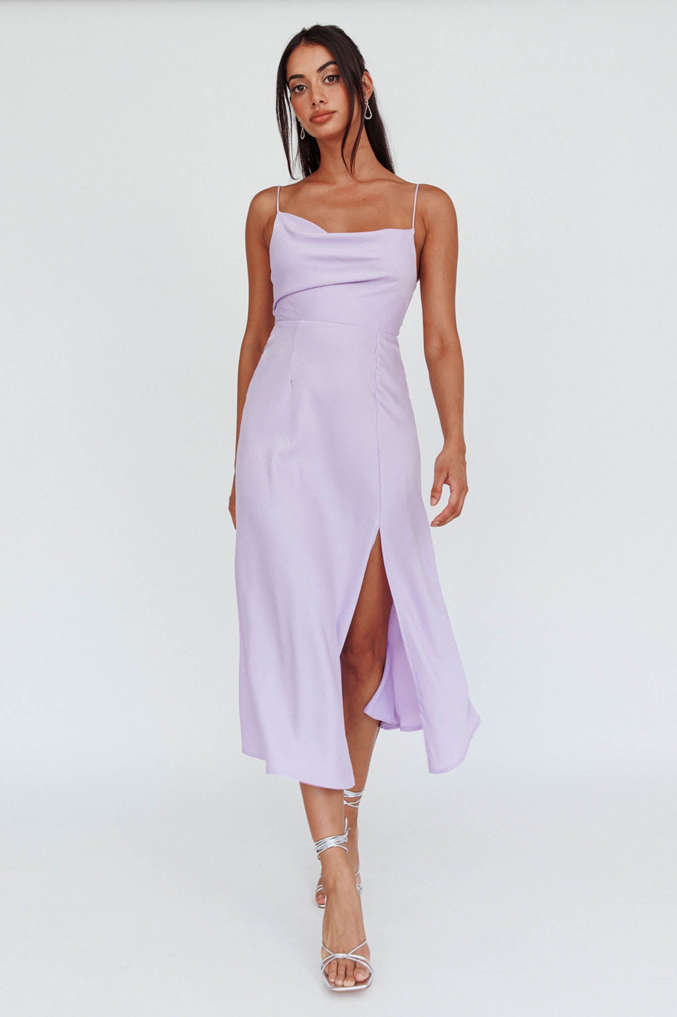 Suki Front Split Midi Dress Lilac– Selfie Leslie