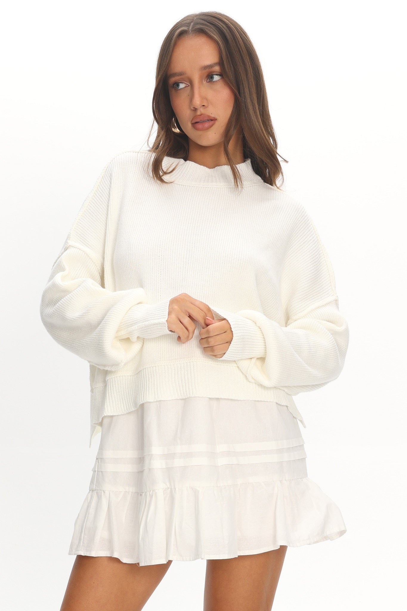 Morning Frost Crop Ribbed Knit Sweater White– Selfie Leslie