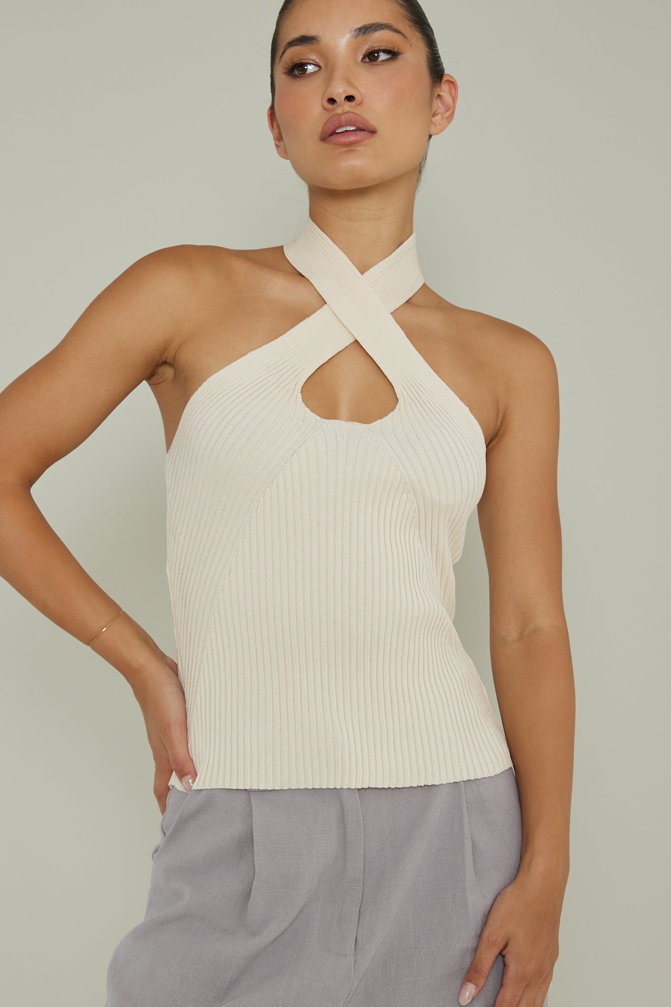 Lou Cut-Out Halter Top Cream | Selfie Leslie