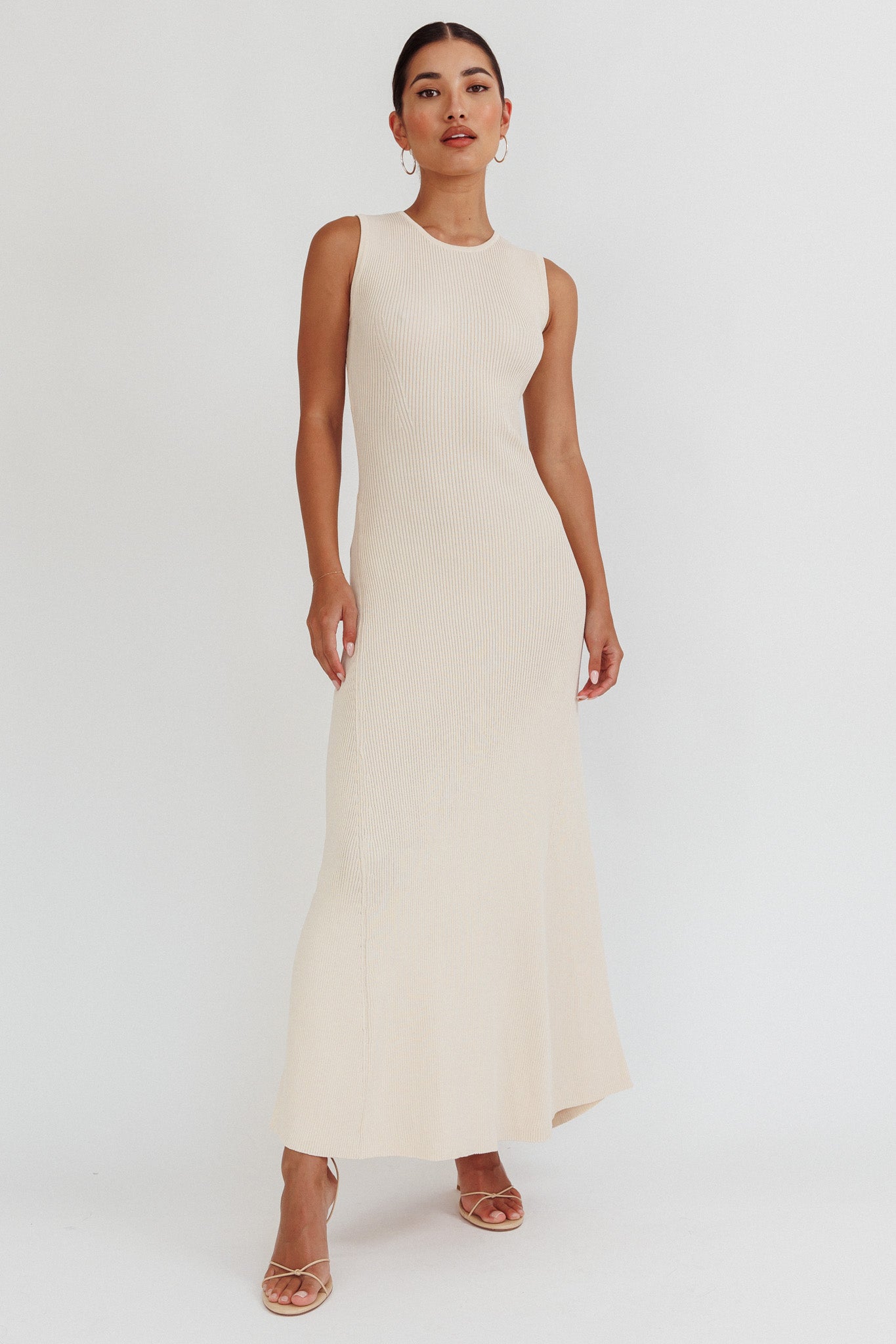 Braylee Sleeveless Ribbed Knit Maxi Dress Cream Braylee Sleeveless Ribbed Knit Maxi Dress Cream