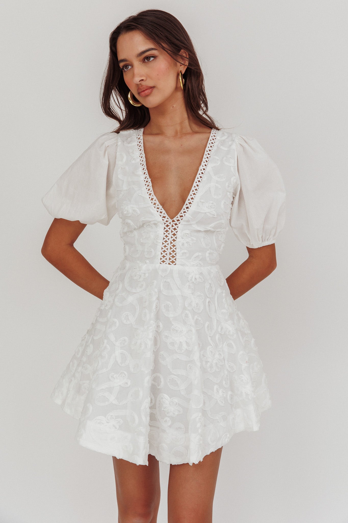 white short sleeve women's size s mini party dresses petites Samsara Puff Sleeve Mini Dress White white short sleeve women's size s mini party dresses petites Samsara Puff Sleeve Mini Dress White