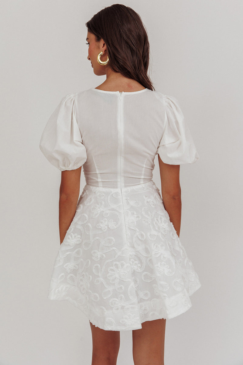 BADDIARY[バッドダイアリー] White Amor Puff One Piece Shop the Samsara Puff Sleeve Mini Dress White