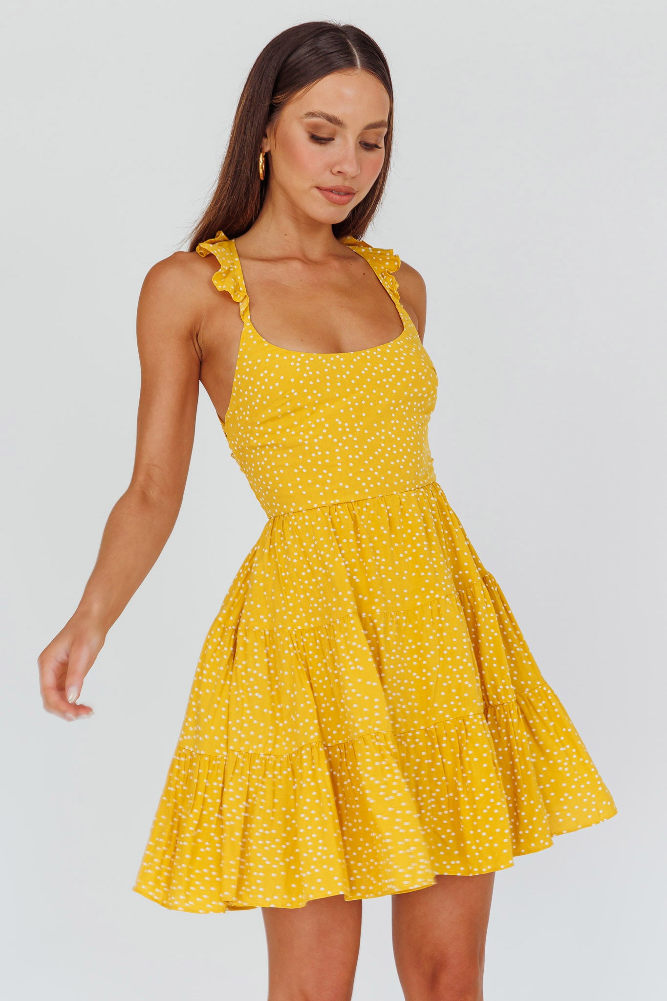 Allegra Fluted Hem Lace-Up Back Dress Yellow - M Allegra Fluted Hem Lace-Up Back Dress Yellow - M