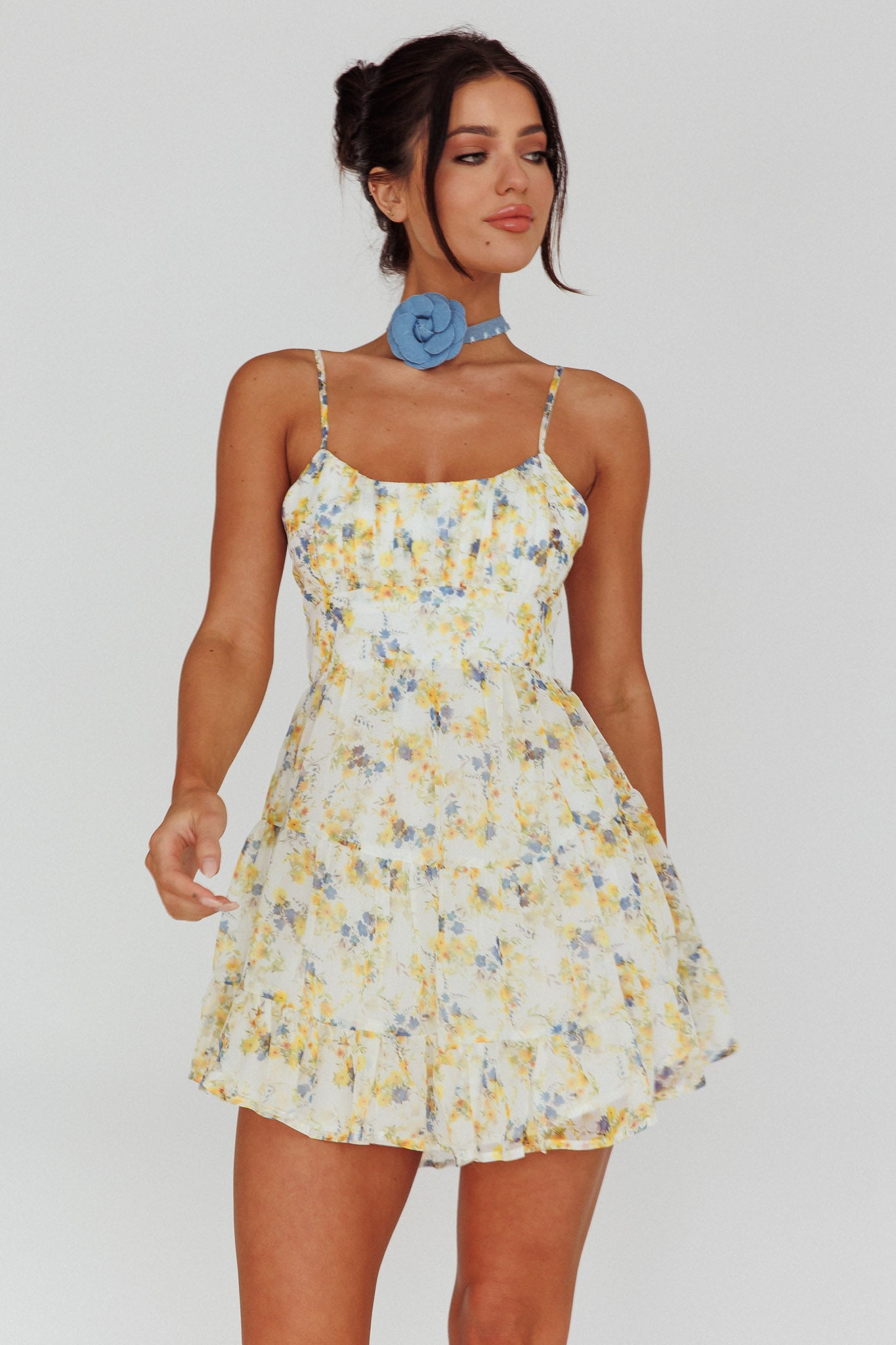 Eternal Sunshine Gathered Bust Babydoll Dress Vintage Blue– Selfie Leslie