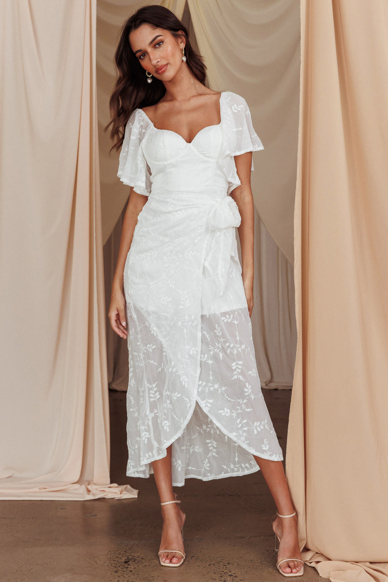 Shop the Aphrodite Molded Bust Angel Sleeve Midi Dress Floral White