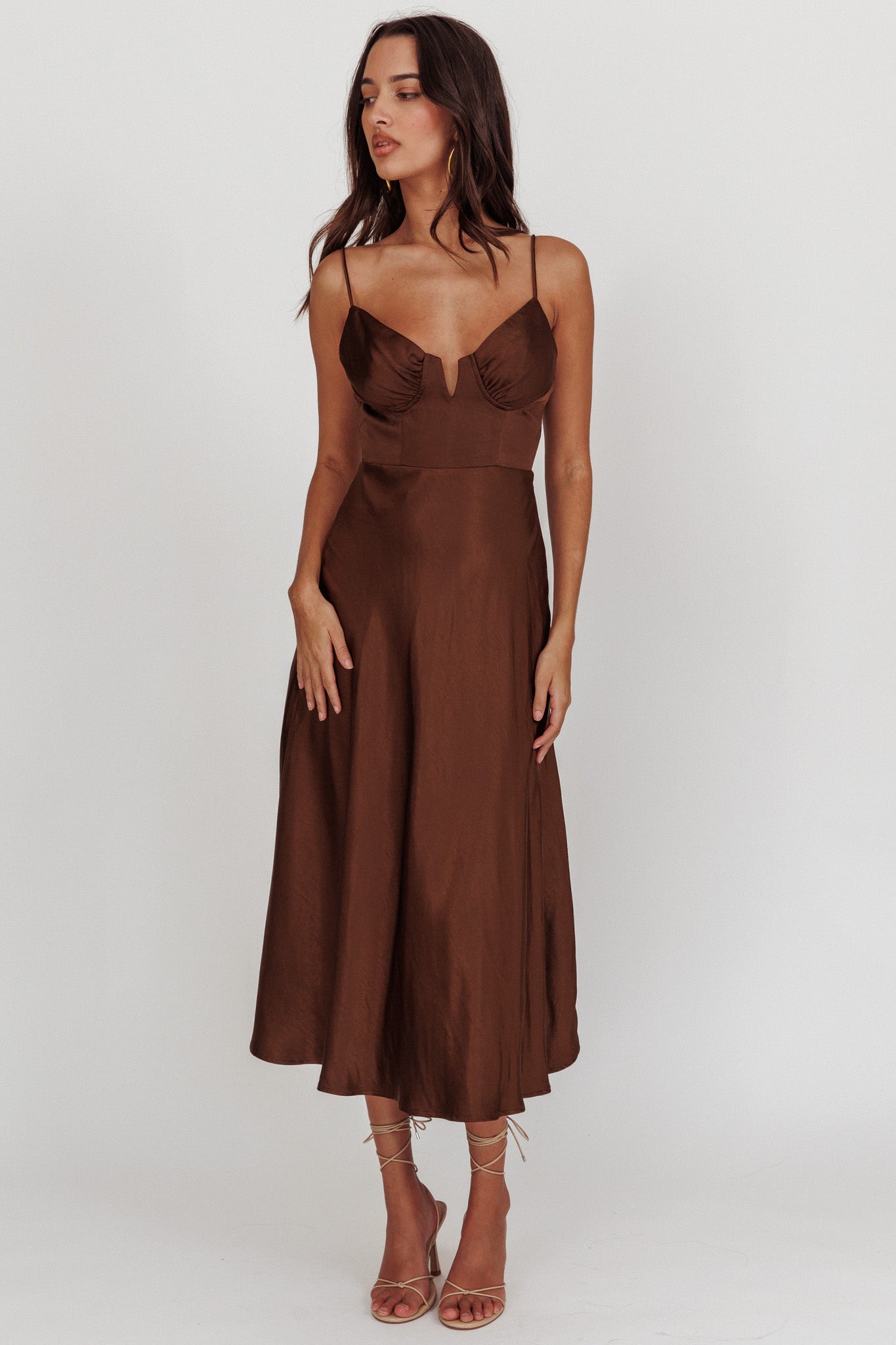 Lake Como A-Line Midi Dress Brown Selfie Leslie Lake Como A-Line Midi Dress Brown Selfie Leslie