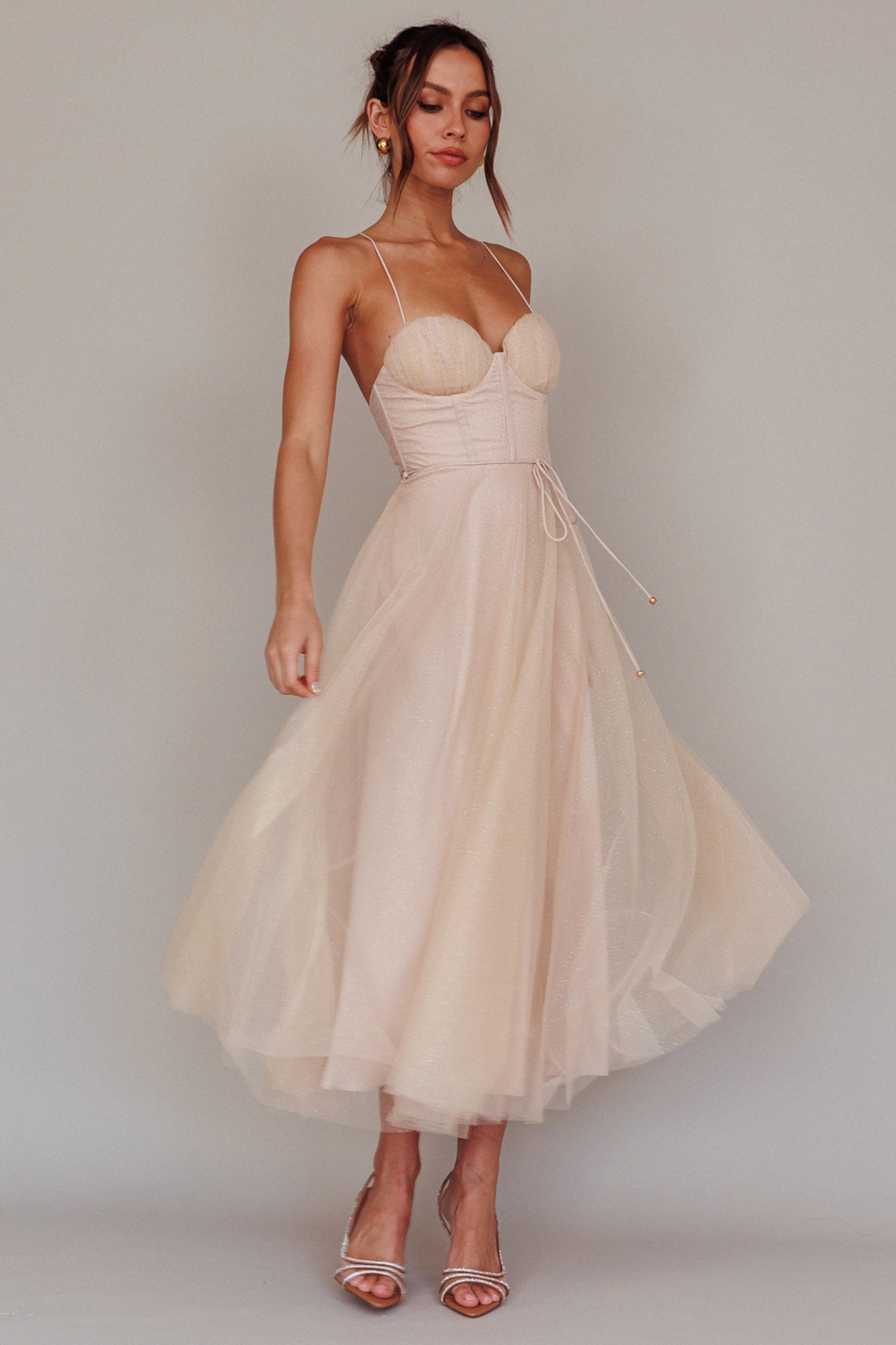 Smitten Sweetheart Neckline Chiffon Midi Dress Champagne | Selfie Leslie Smitten Sweetheart Neckline Chiffon Midi Dress Champagne | Selfie Leslie