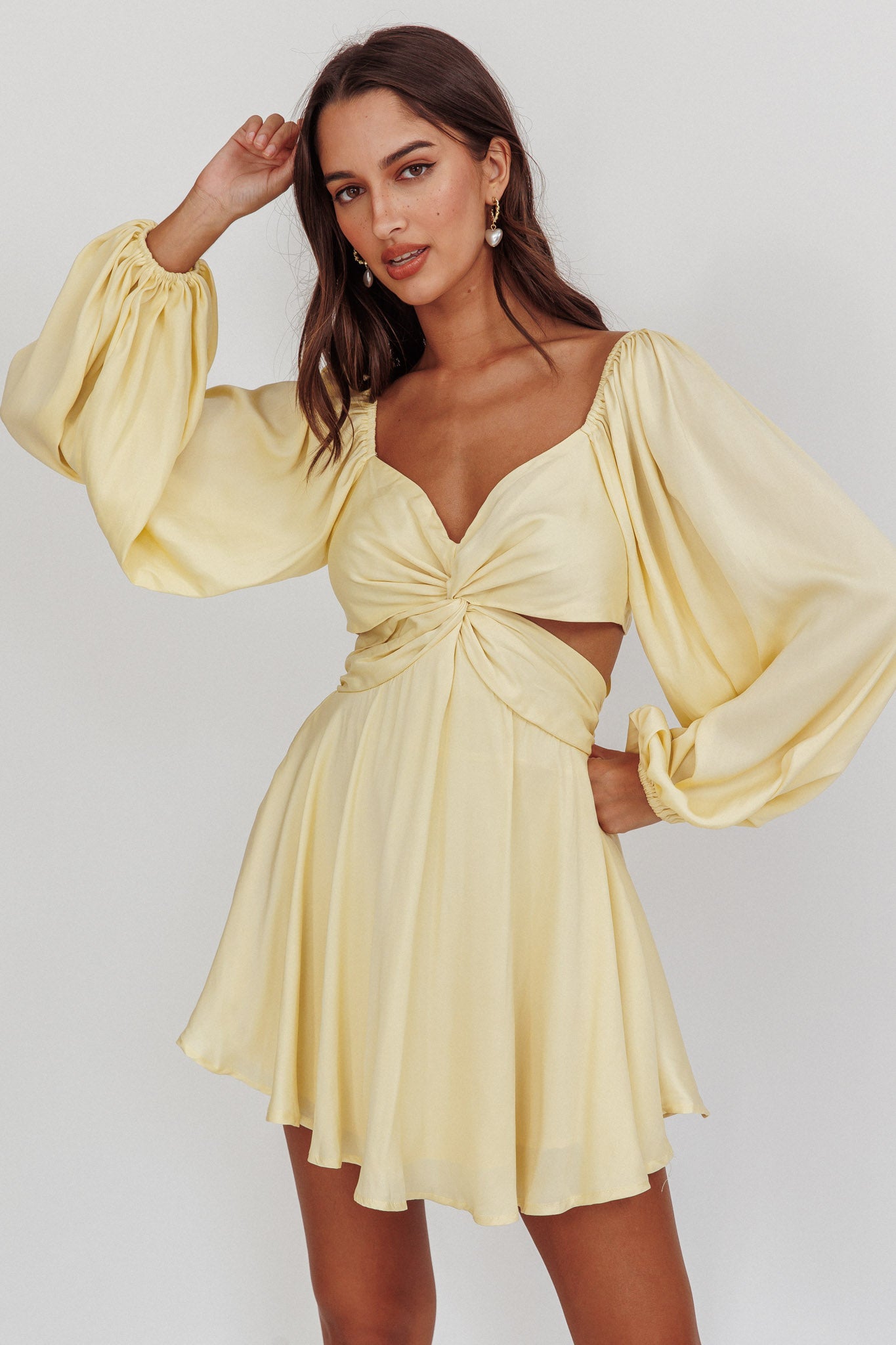Miraya Balloon Sleeve Twist Mini Dress Butter Miraya Balloon Sleeve Twist Mini Dress Butter