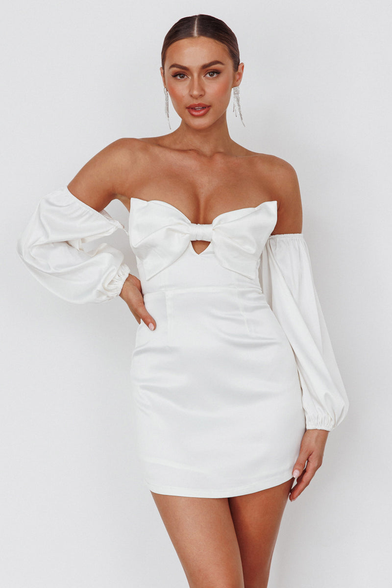 BONNIE Off Shoulder Tulip Mini Dress With Corsetry Detail In White