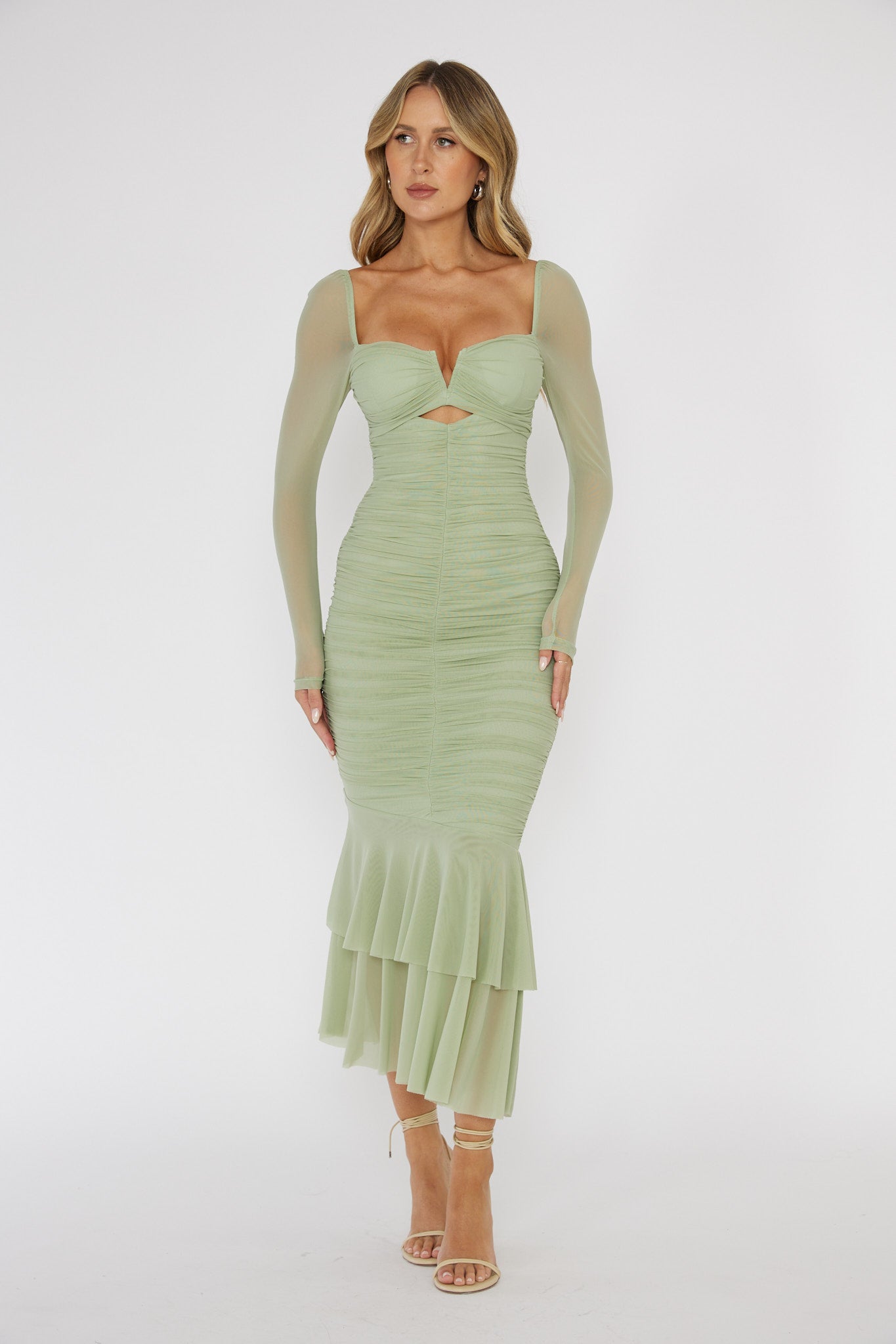 Nadia Long Sleeve Fishtail Midi Dress Mint Nadia Long Sleeve Fishtail Midi Dress Mint
