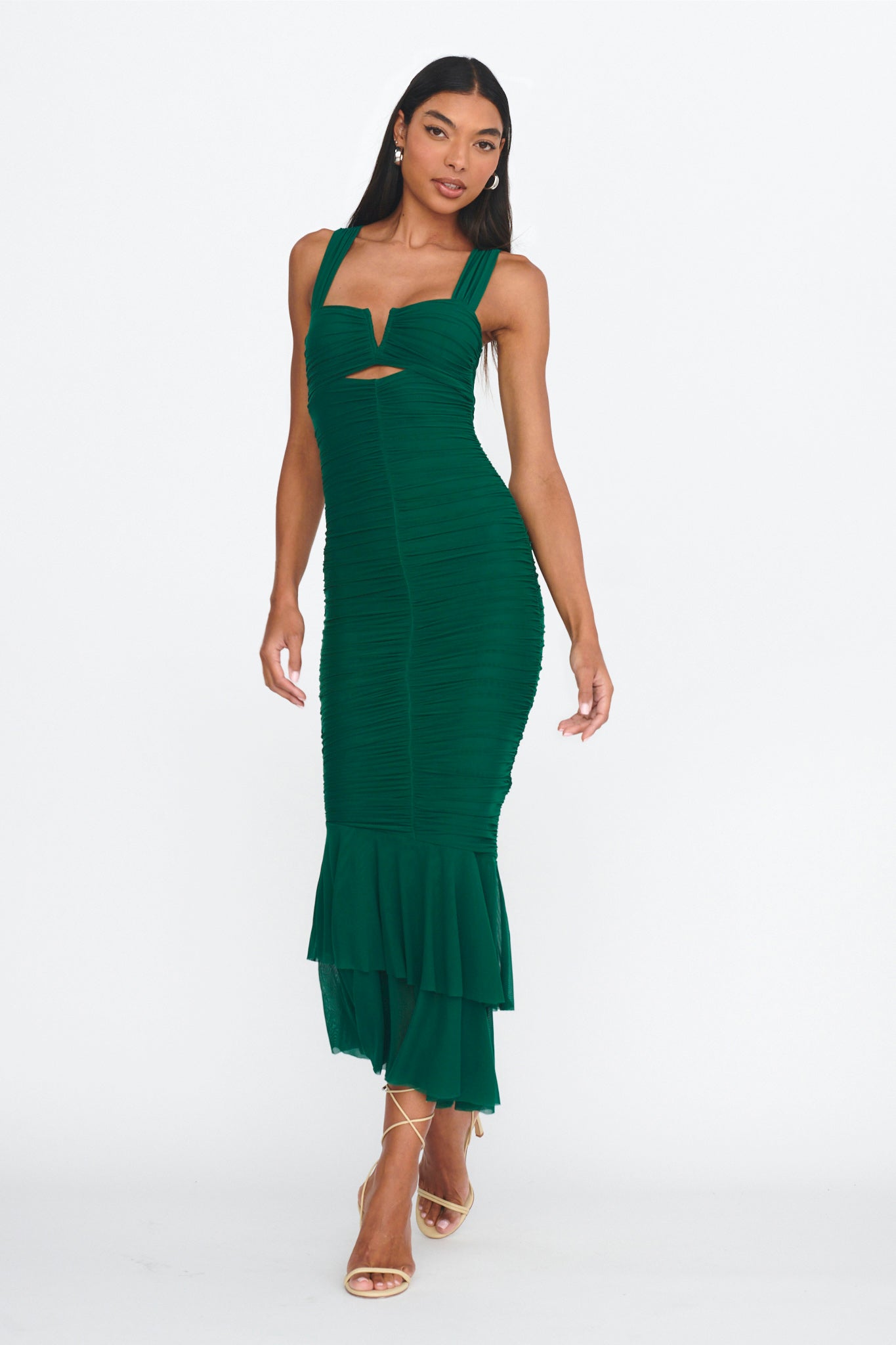 green ruched cocktail dress Hunter Green Ruched Dress main image 0