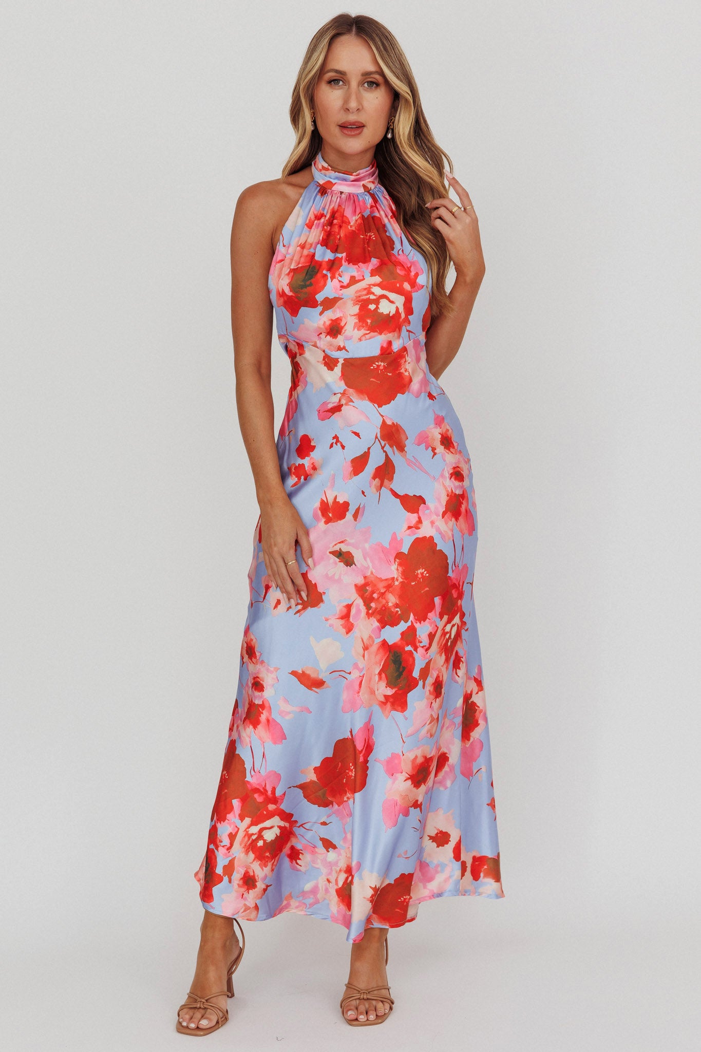 Shana Halterneck Maxi Dress Roses Blue Shana Halterneck Maxi Dress Roses Blue