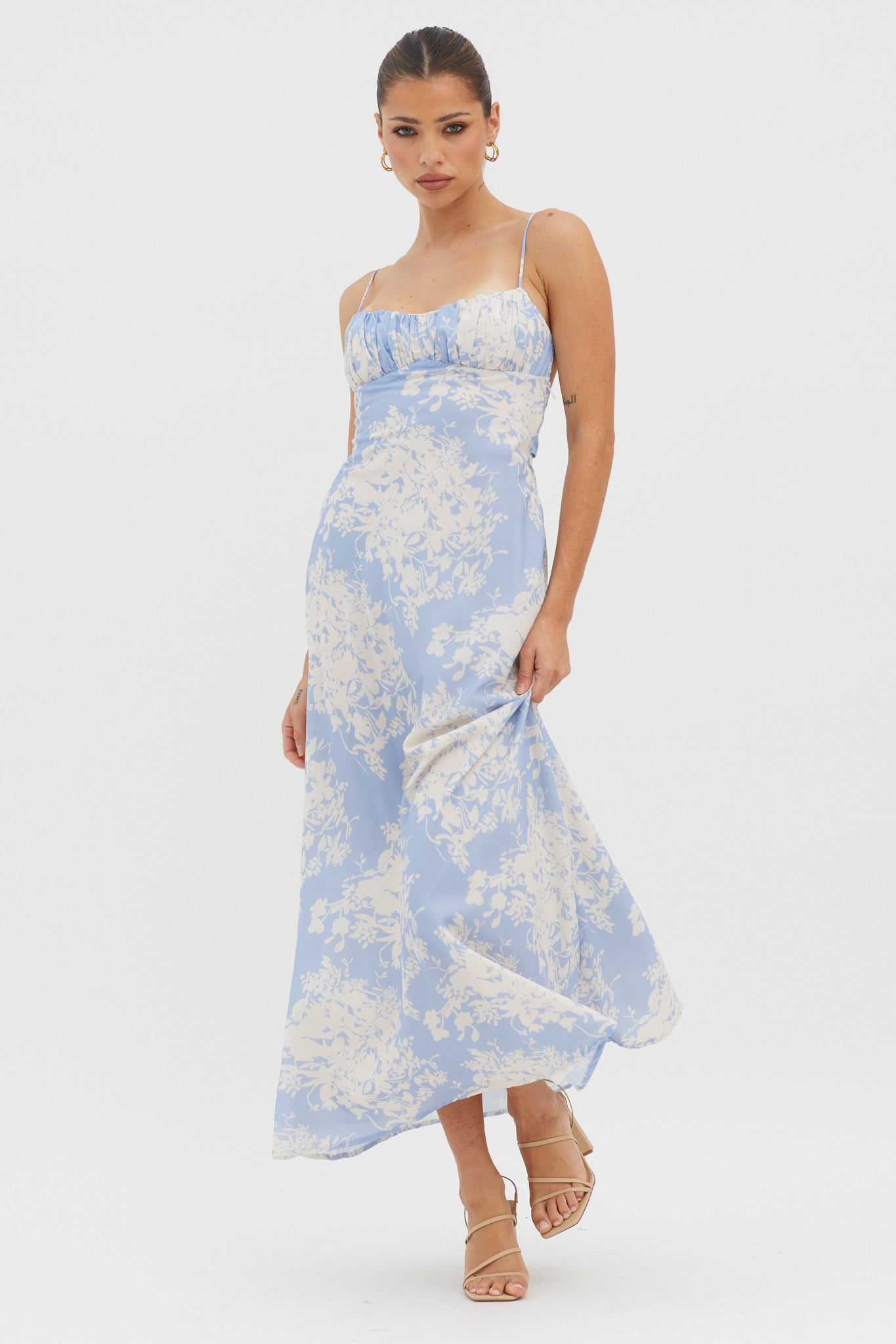 Nerida Twist Back Midi Dress Floral Blue - XL
