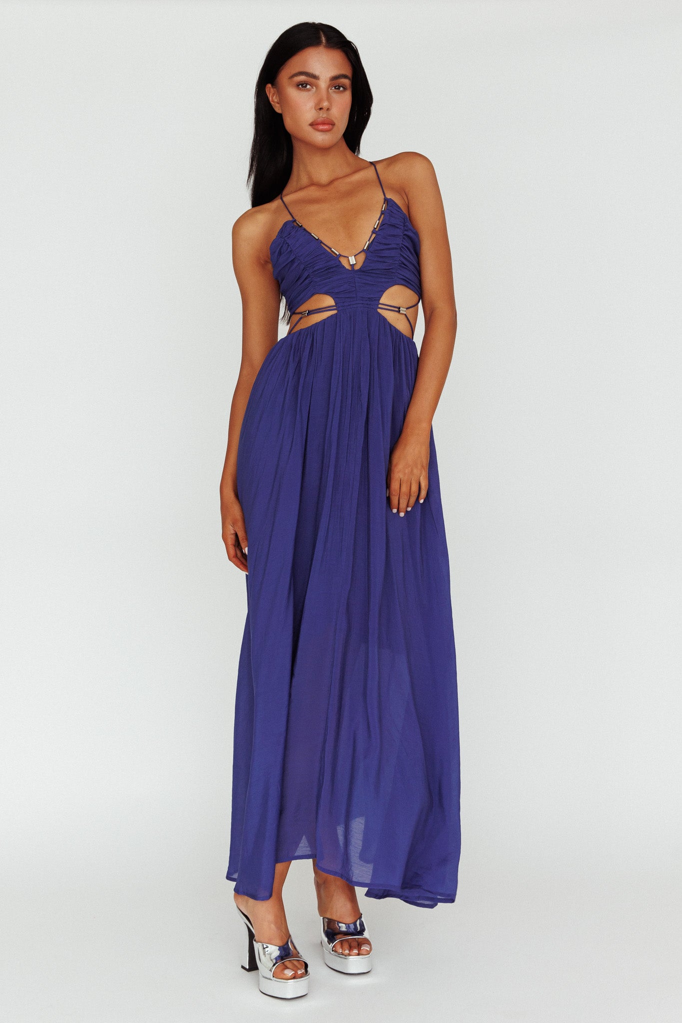 Tenyl Open Back Strappy Midi Dress Navy– Selfie Leslie