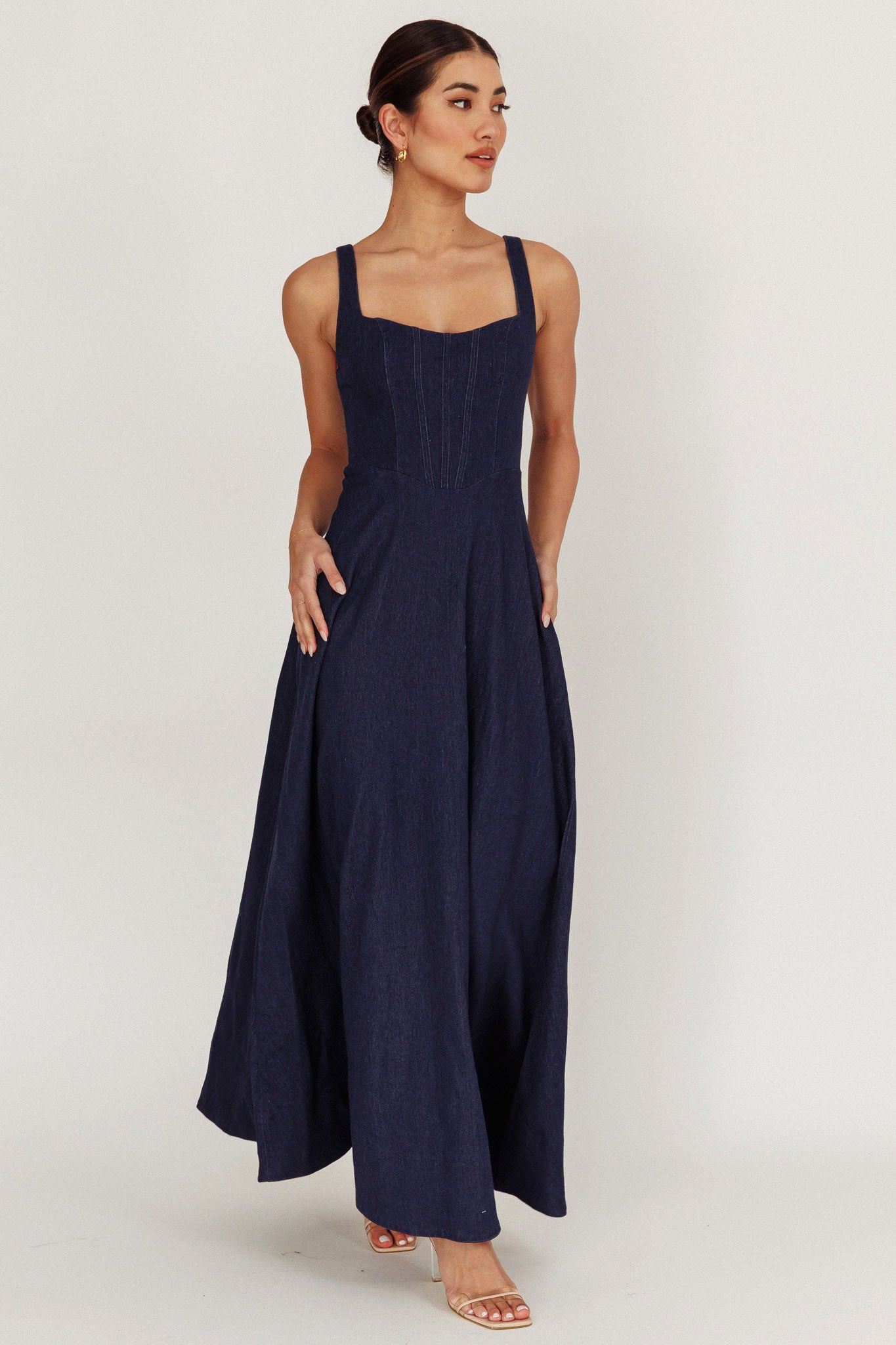 Talissa A-Line Maxi Denim Dress Indigo Selfie Leslie Talissa A-Line Maxi Denim Dress Indigo Selfie Leslie