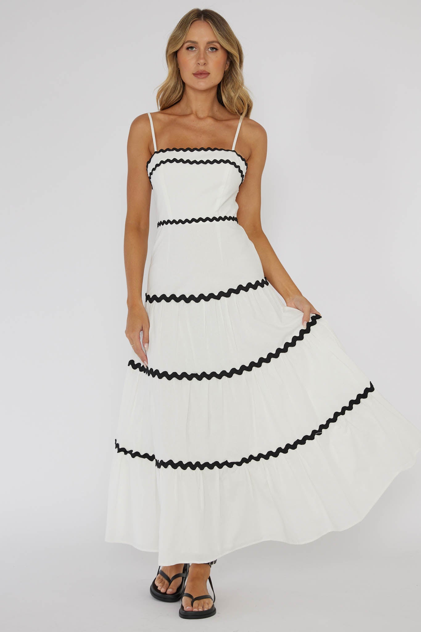 ric rac midi dress Confidante Ric Rac Trim Maxi Dress White