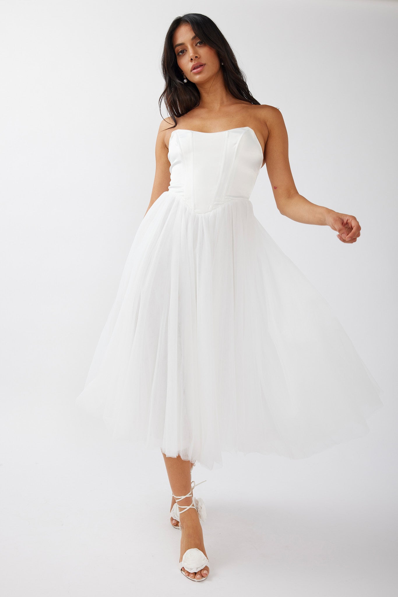 Rosemary Tulle Bustier Midi Dress White– Selfie Leslie