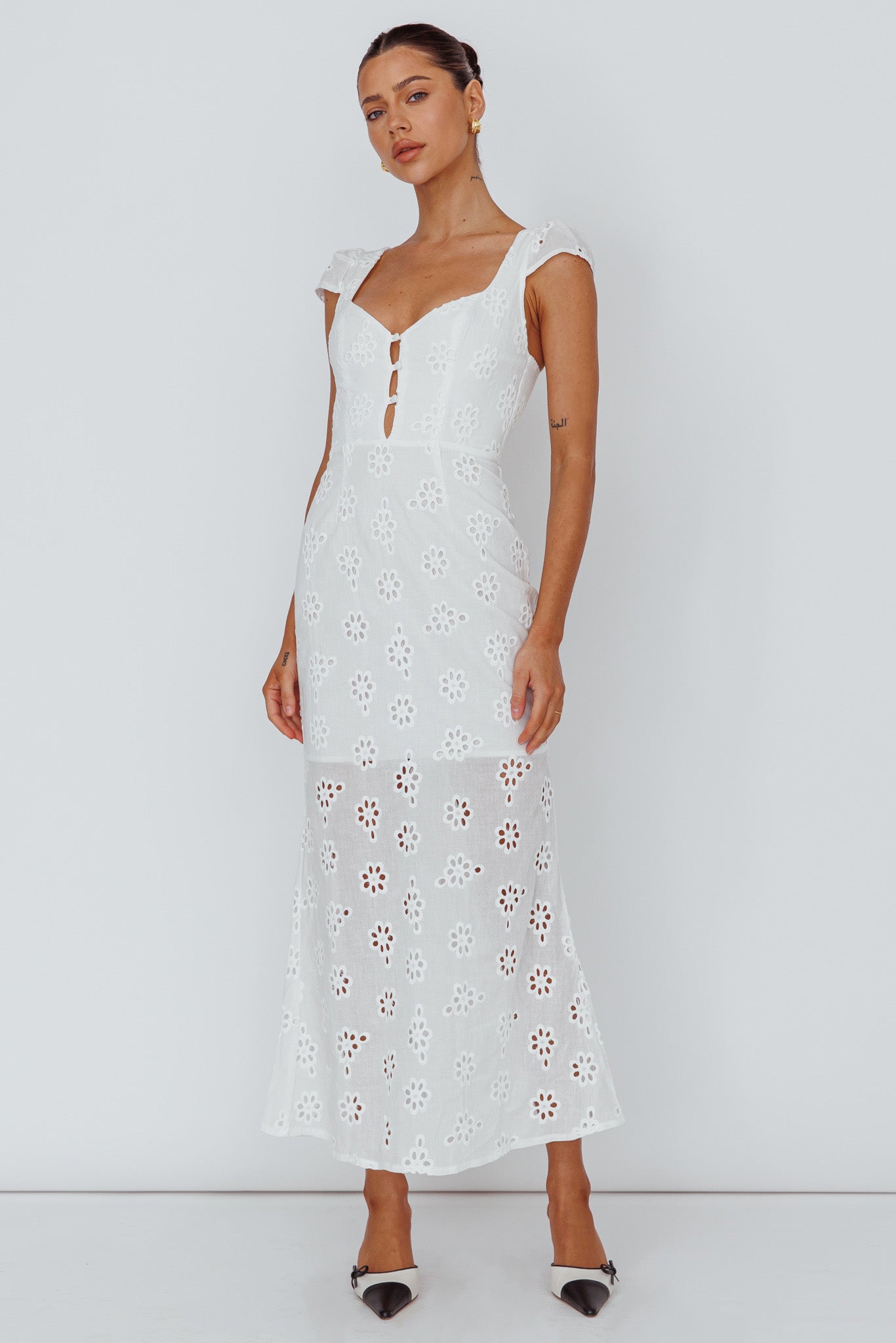 Bohemian Sun Cap Sleeve Eyelet Midi Dress White Selfie Leslie Bohemian Sun Cap Sleeve Eyelet Midi Dress White Selfie Leslie