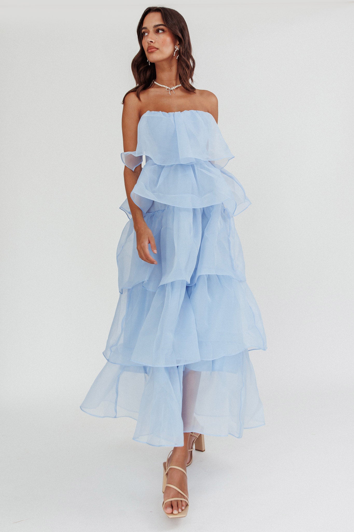 Behati Tiered Layer Midi Dress Blue - L Behati Tiered Layer Midi Dress Blue - L
