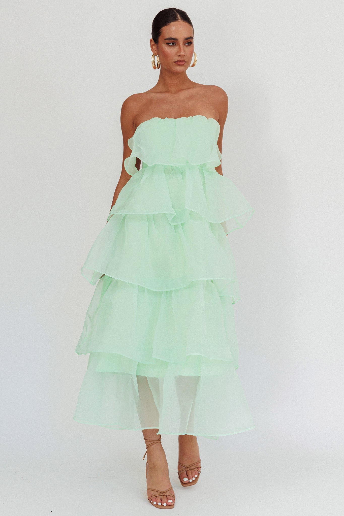 Behati Tiered Layer Midi Dress Mint M