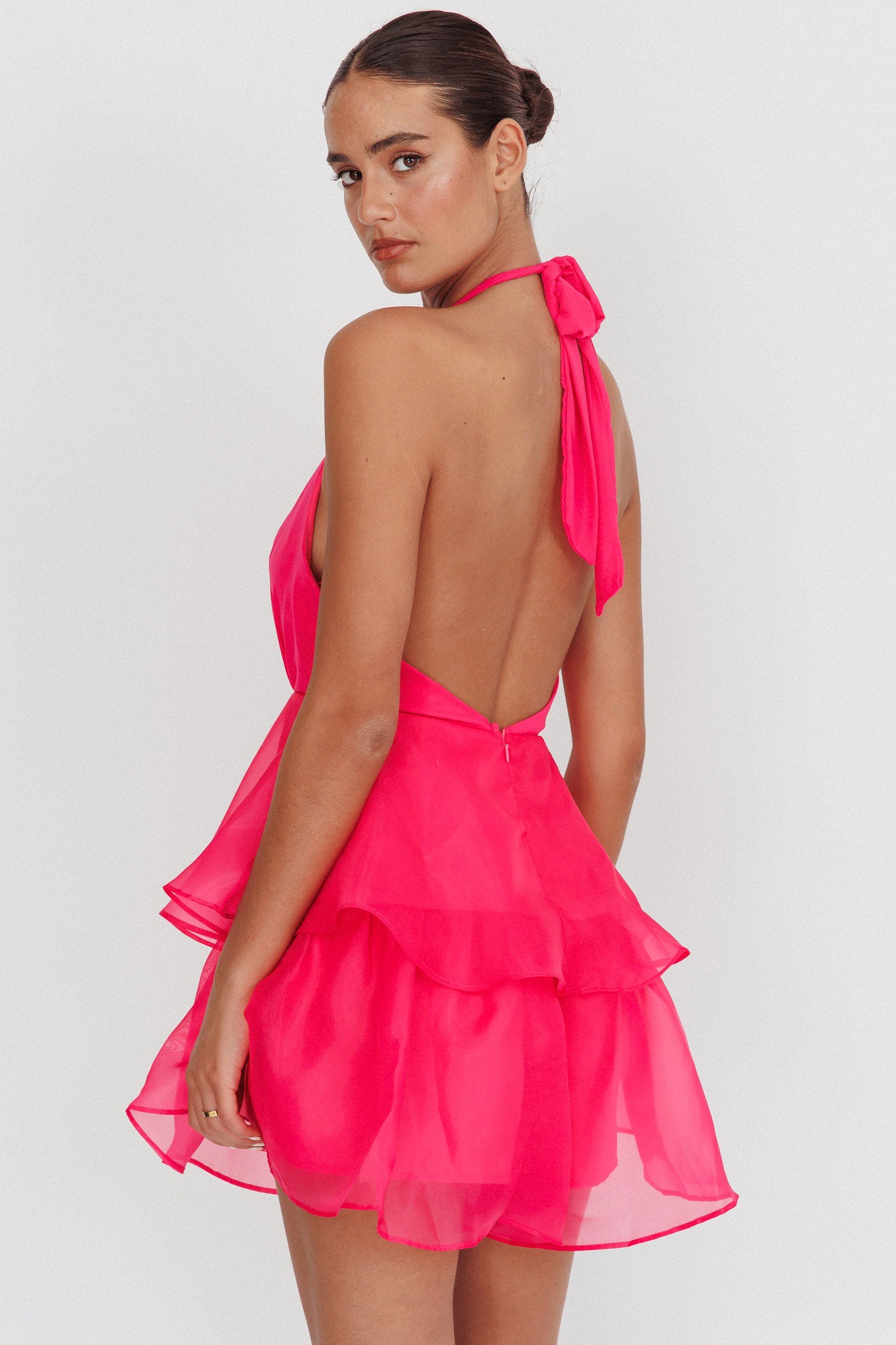 Behati Tiered Ruffles Halter Neck Romper Rose Behati Tiered Ruffles Halter Neck Romper Rose