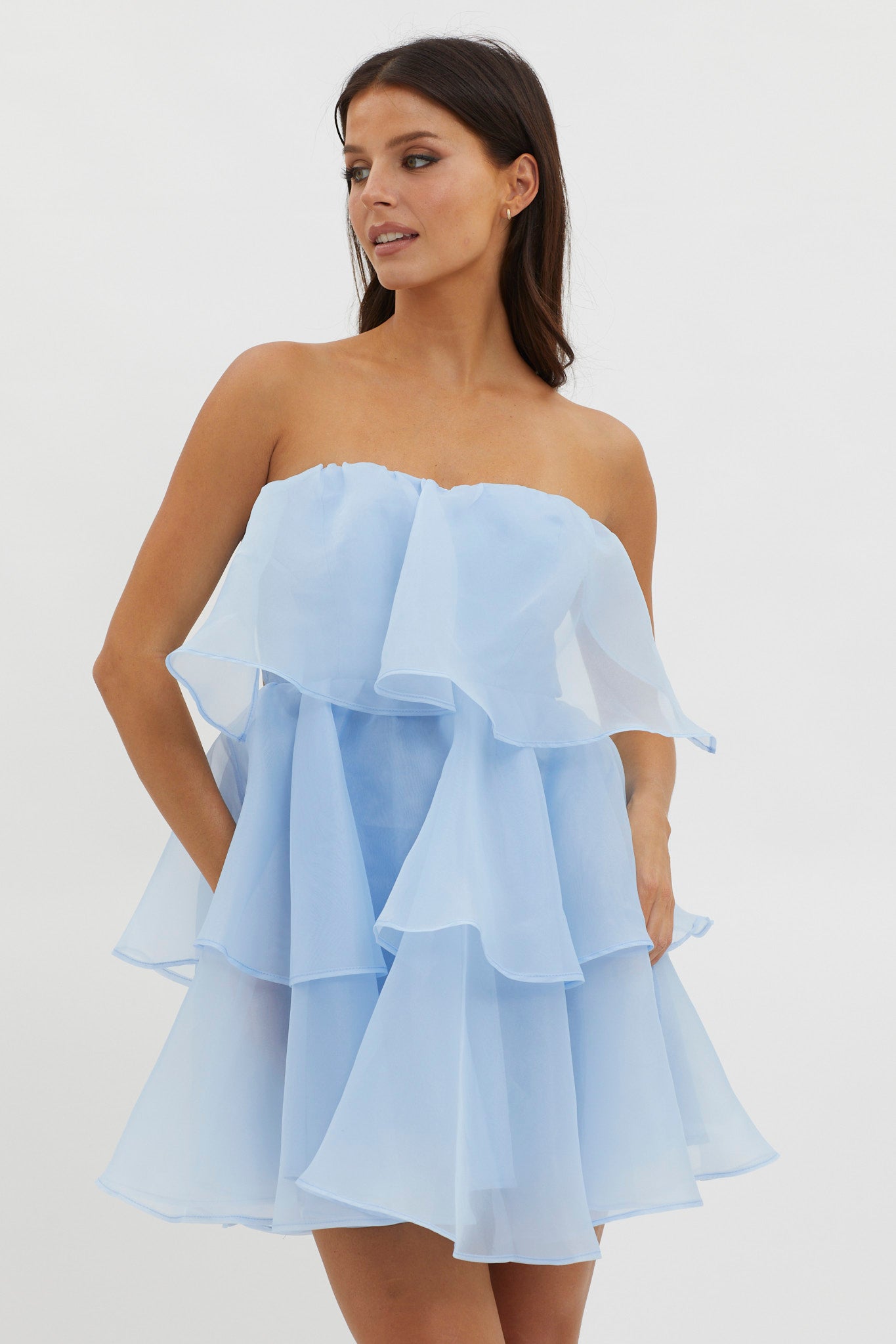 Behati Tiered Layer Mini Dress Blue - L Behati Tiered Layer Mini Dress Blue - L