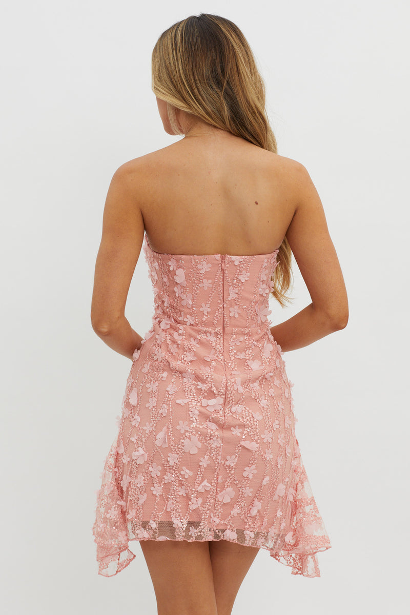 Strapless lace mini dress in pink