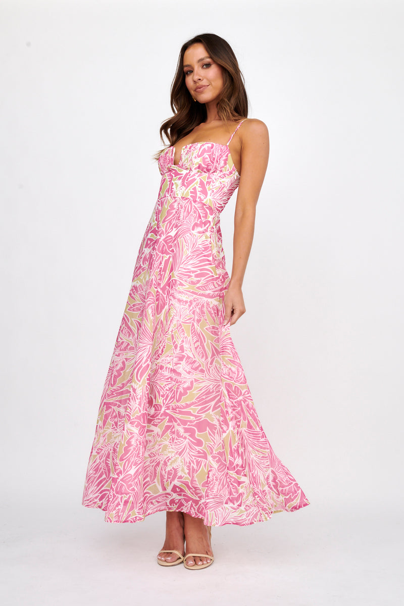 In A Daze Gathered Bust Maxi Dress Hot Pink