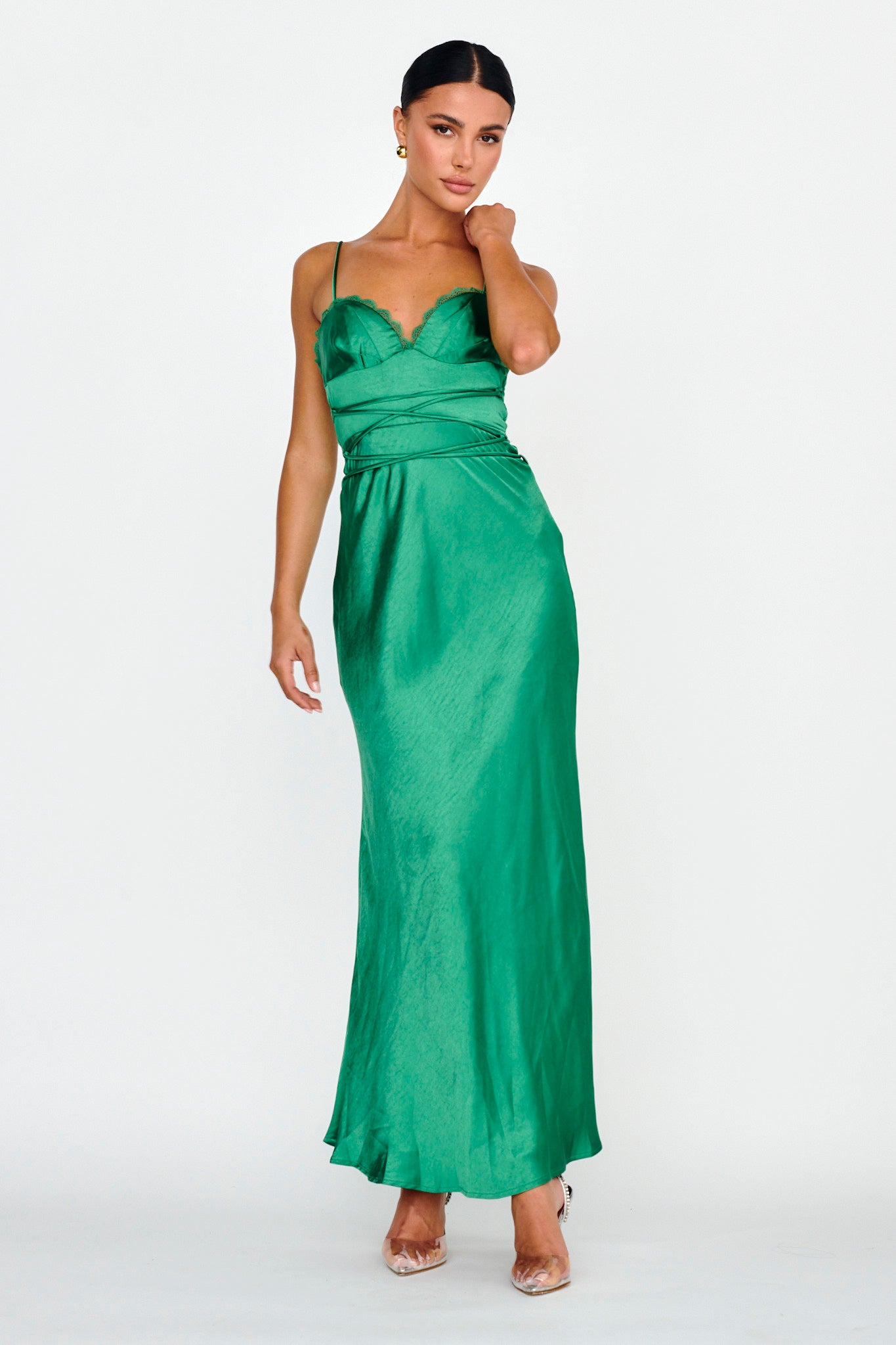 Women's Dresses Silver Lining String Tie Waist Dress Forest Green XL by Selfie Leslie Clearance
