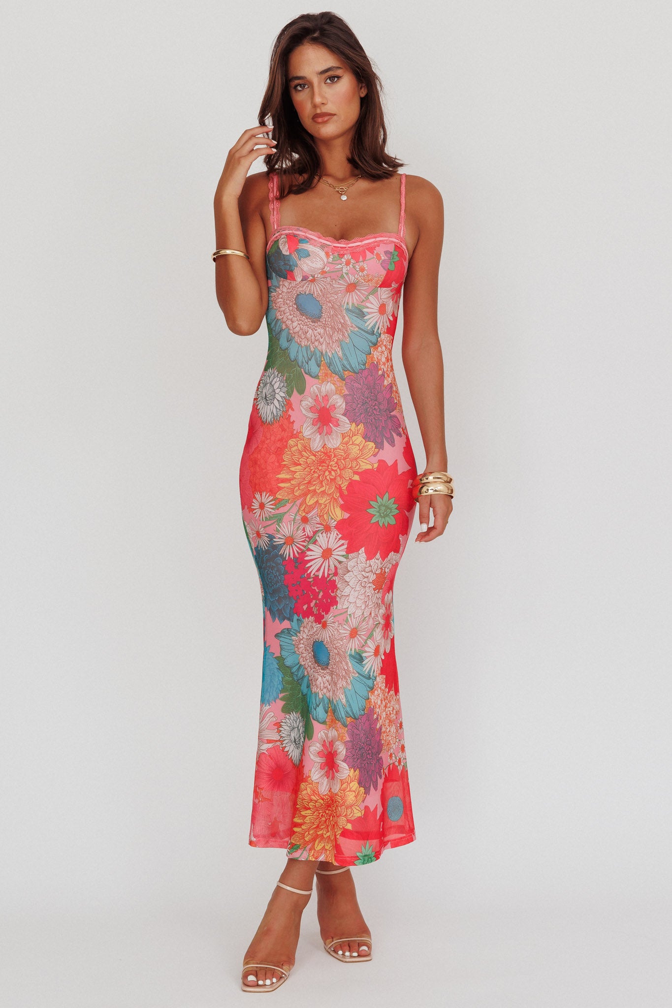 white christmas dresses Girl Power Lace Strap Maxi Dress Pink