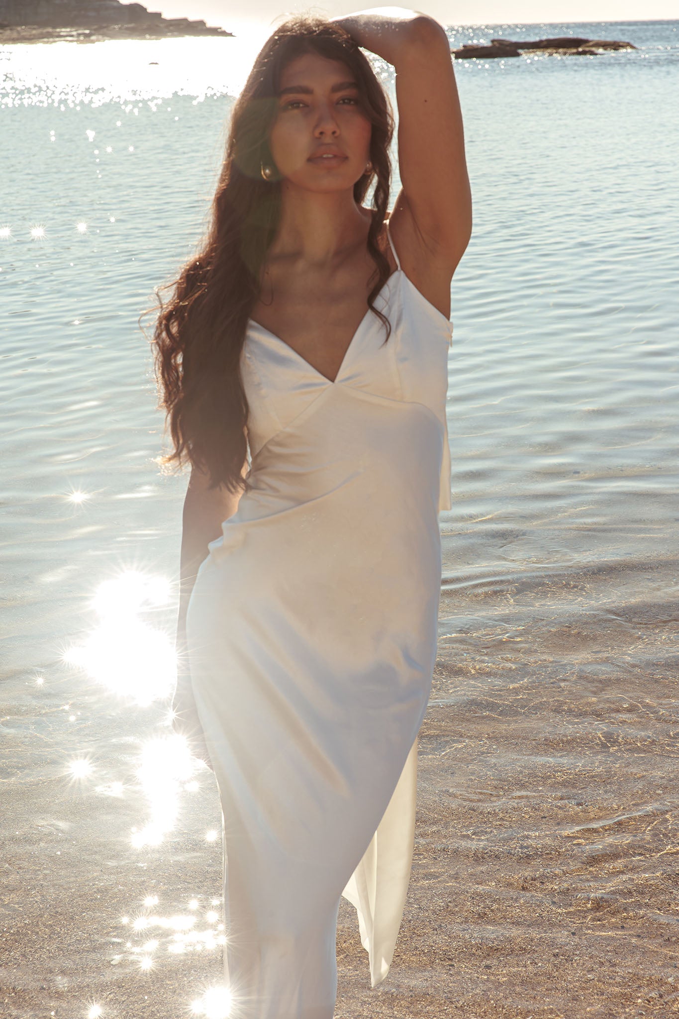 slim fit dress slacks Ciao, Bella Tied Back Satin Maxi Dress Off White– Selfie Leslie