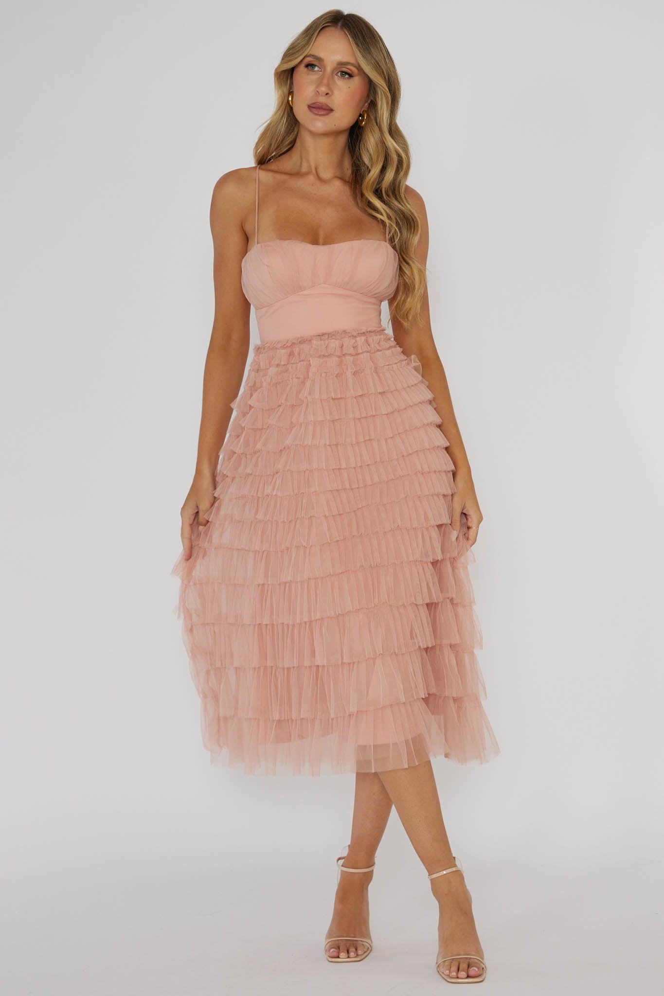 Garden Party Tiered Frill Midi Dress Blush - L Garden Party Tiered Frill Midi Dress Blush - L