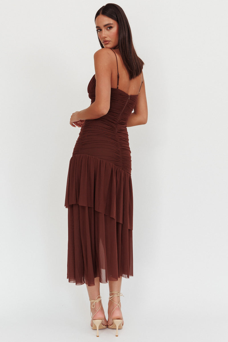Klaudia Strapless Ruched Waist Maxi Dress Chocolate