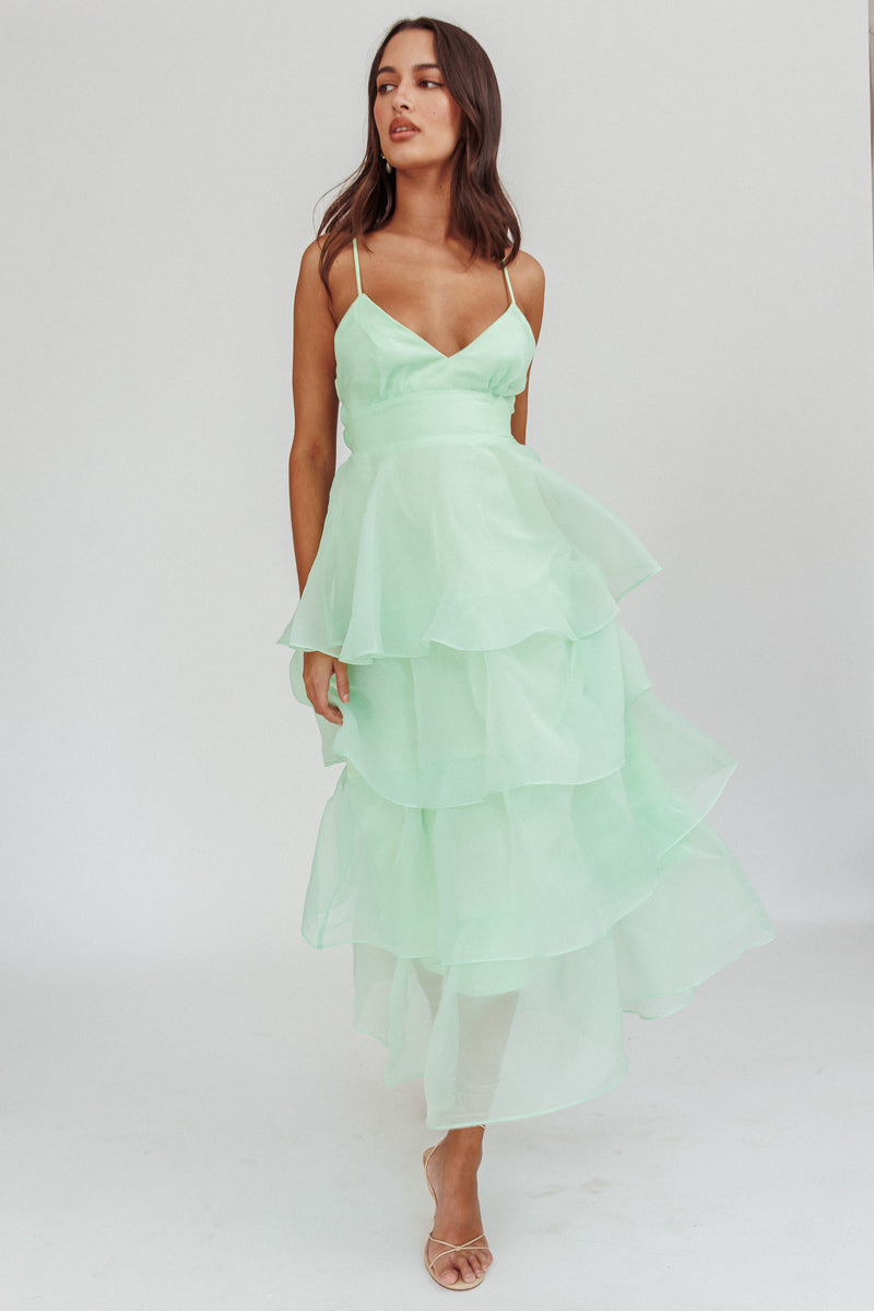 Shop the Made For You Tiered Ruffle Midi Dress Mint
