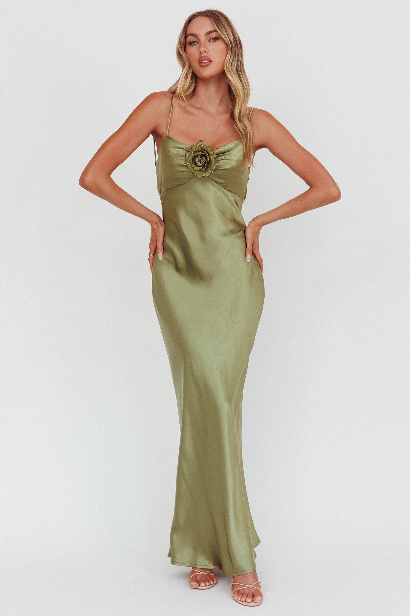 High Roller Cowl Back Rosette Maxi Dress Olive | Selfie Leslie High Roller Cowl Back Rosette Maxi Dress Olive | Selfie Leslie