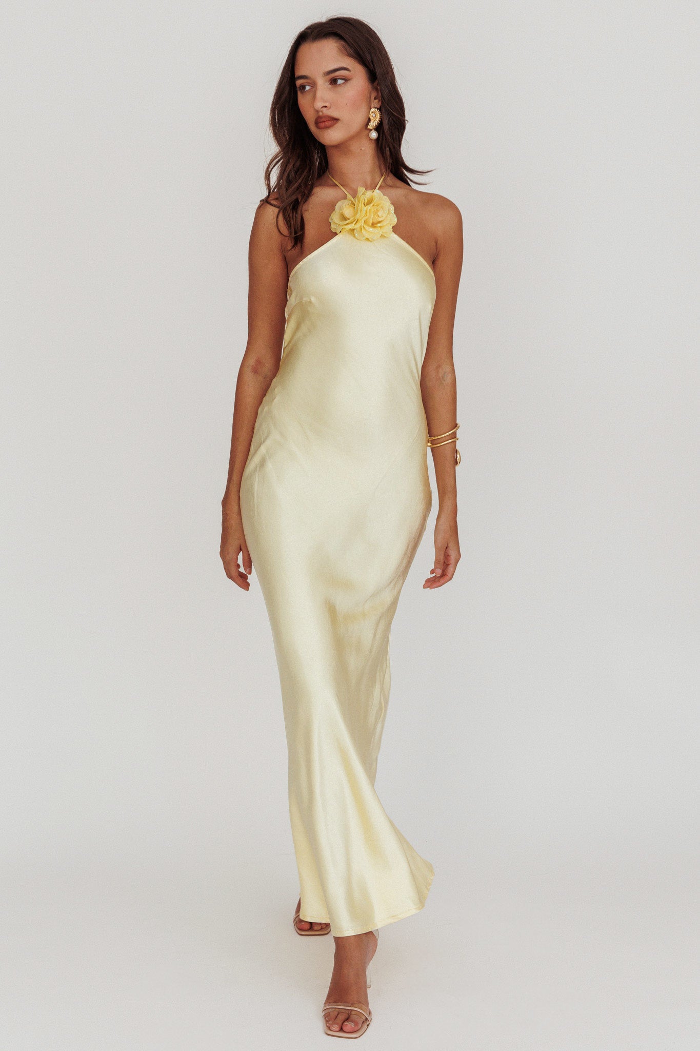 High Roller Flower Decoration Halter Dress Butter - L High Roller Flower Decoration Halter Dress Butter - L