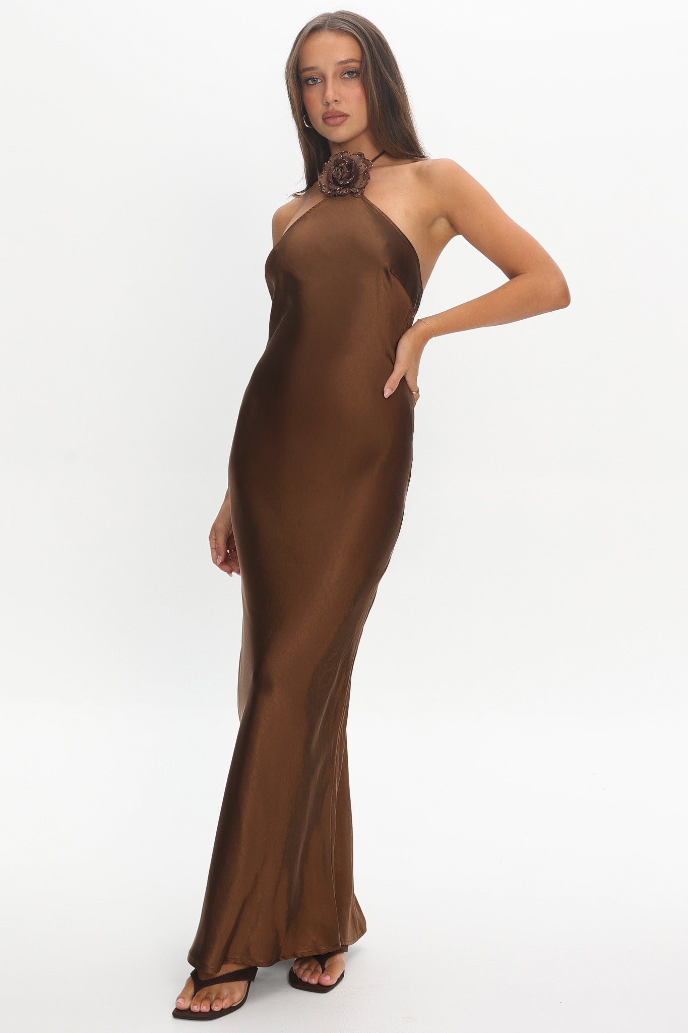 high roller flower decoration halter dress High Roller Flower Decoration Halter Dress Wine