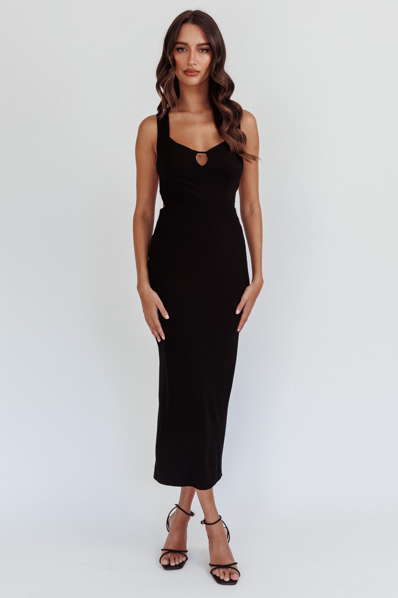 Jennine Lace-Up Back Midi Dress Black Jennine Lace-Up Back Midi Dress Black