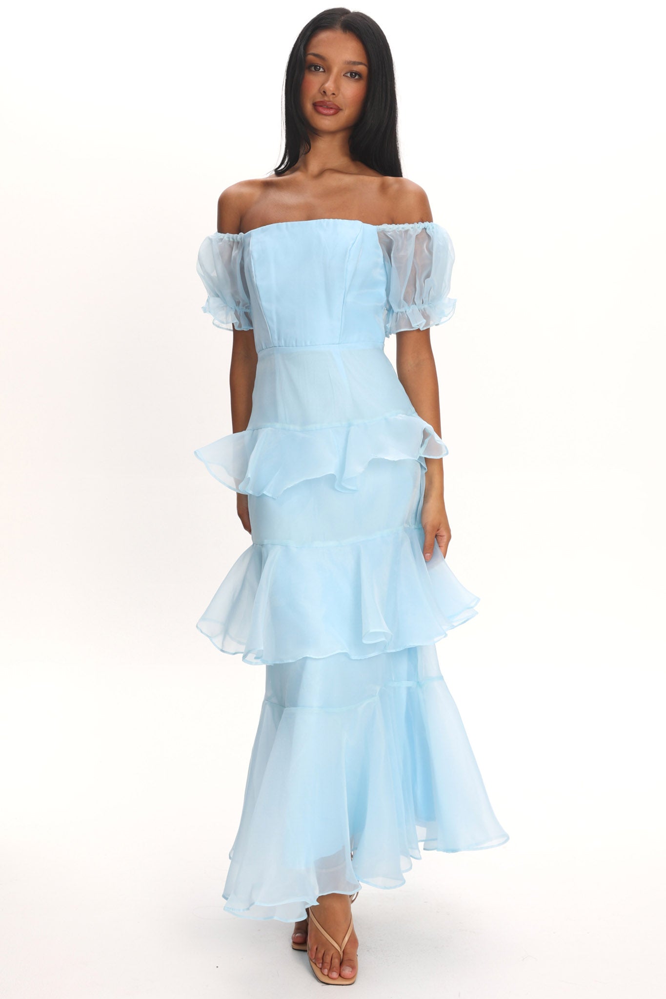 Delwynn Puff Sleeve Layered Midi Dress Blue - S Delwynn Puff Sleeve Layered Midi Dress Blue - S