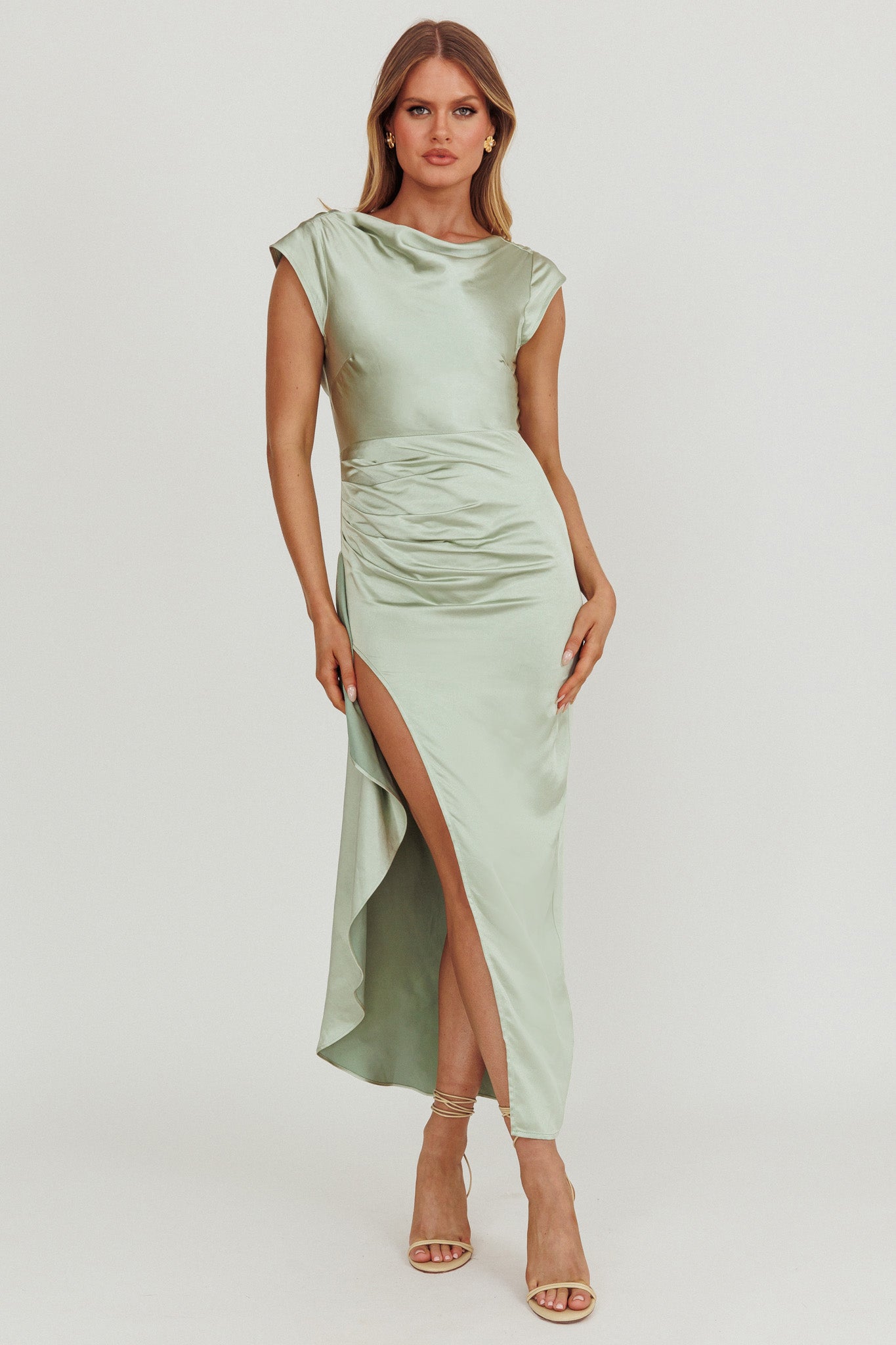 knee length dresses for ladies Marcella White Maxi Dress – GALINA COUTURE main image 1