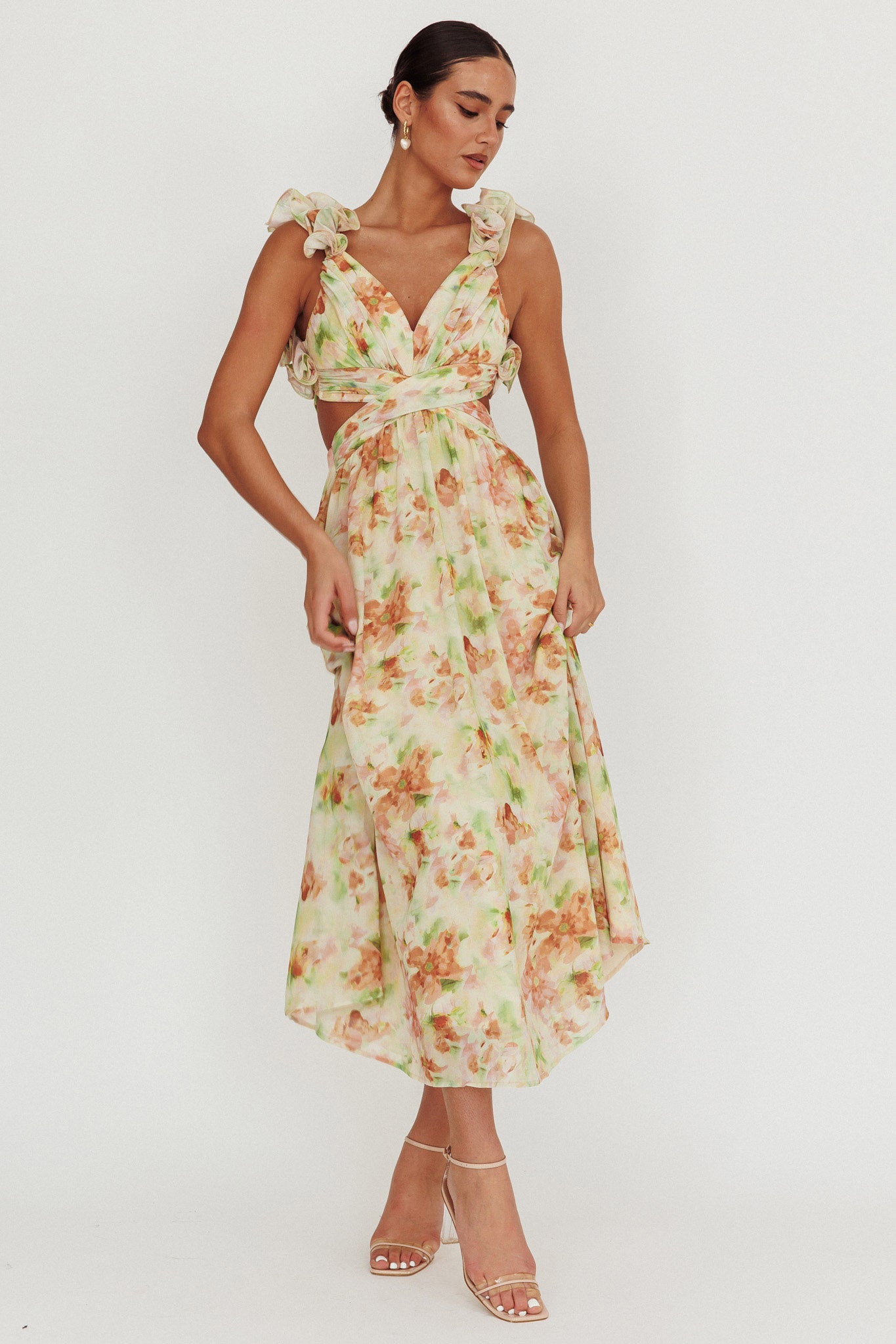 mustard oriental satin bandeau lace up back bodycon dress Madara Lace-Up Floral Maxi Orange Size:7-8y IKEA SONGESAND 6-drawer dresser, stretch design with a child:Polka Dot
