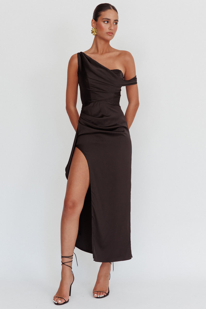 Slow Burn Tied Shoulders Satin Maxi Dress Oyster main image 1