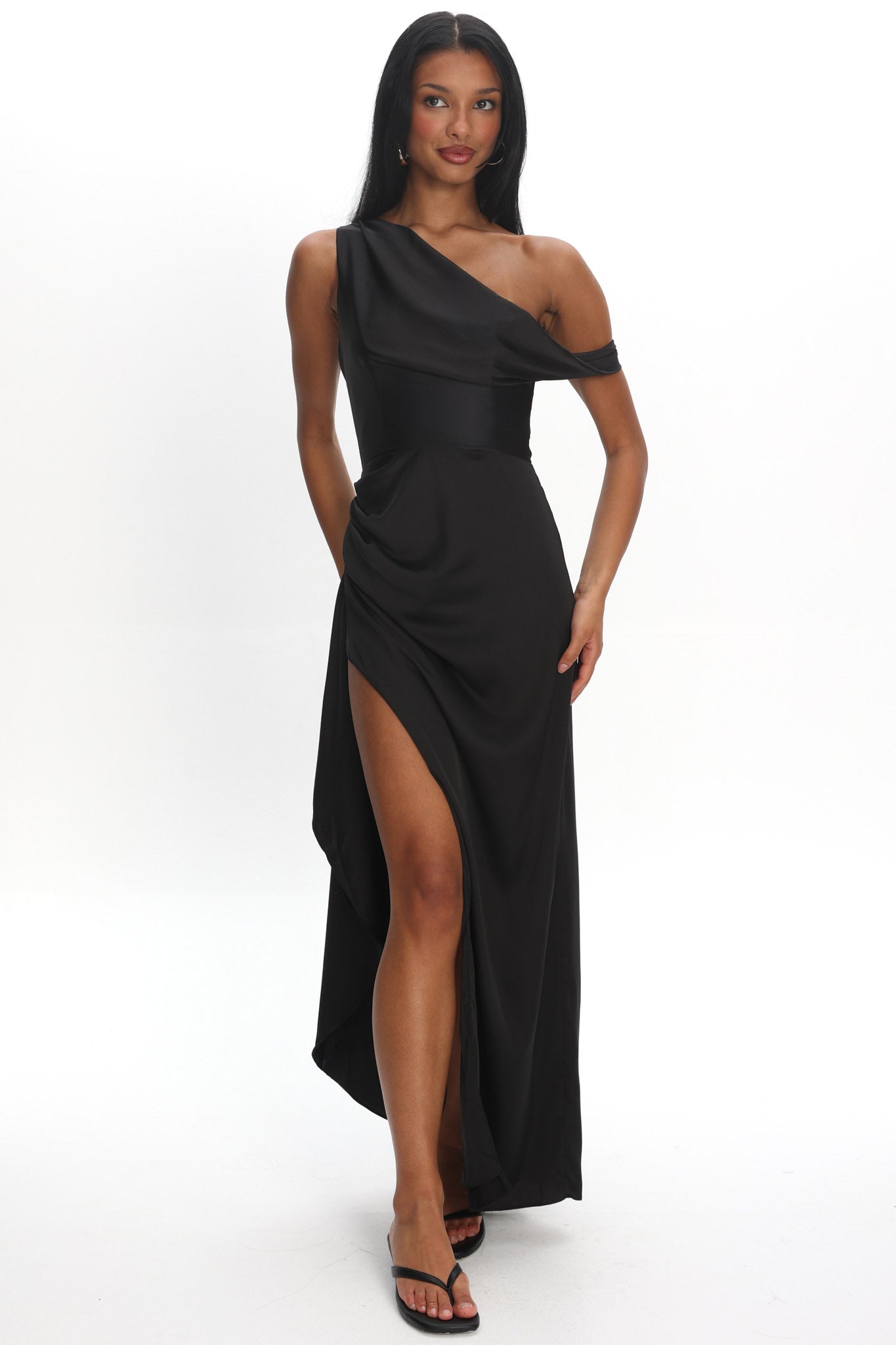 Sensations Off Shoulder Satin Maxi Dress Black - XXL Sensations Off Shoulder Satin Maxi Dress Black - XXL