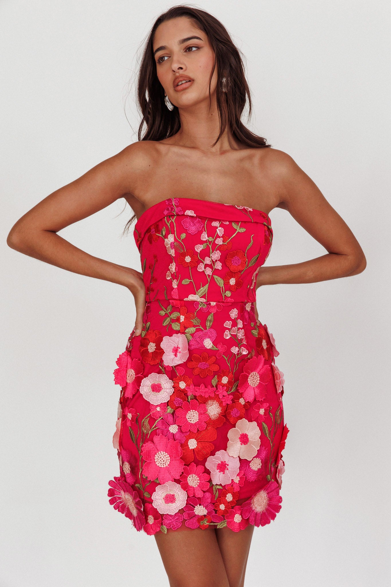 Flora Day Strapless Floral Embellished Mini Dress Fuchsia Flora Day Strapless Floral Embellished Mini Dress Fuchsia