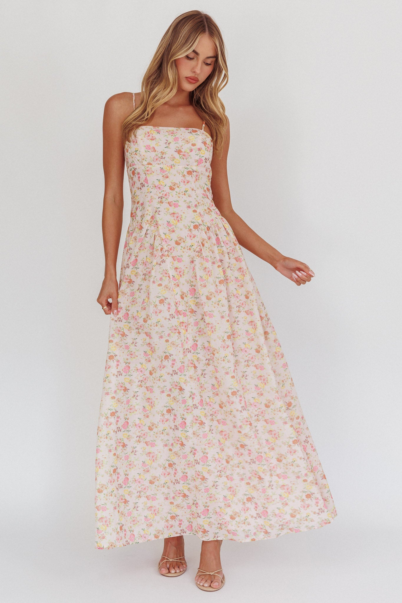 Daisy Day Basque Waist Maxi Dress Floral Pink - XL Daisy Day Basque Waist Maxi Dress Floral Pink - XL
