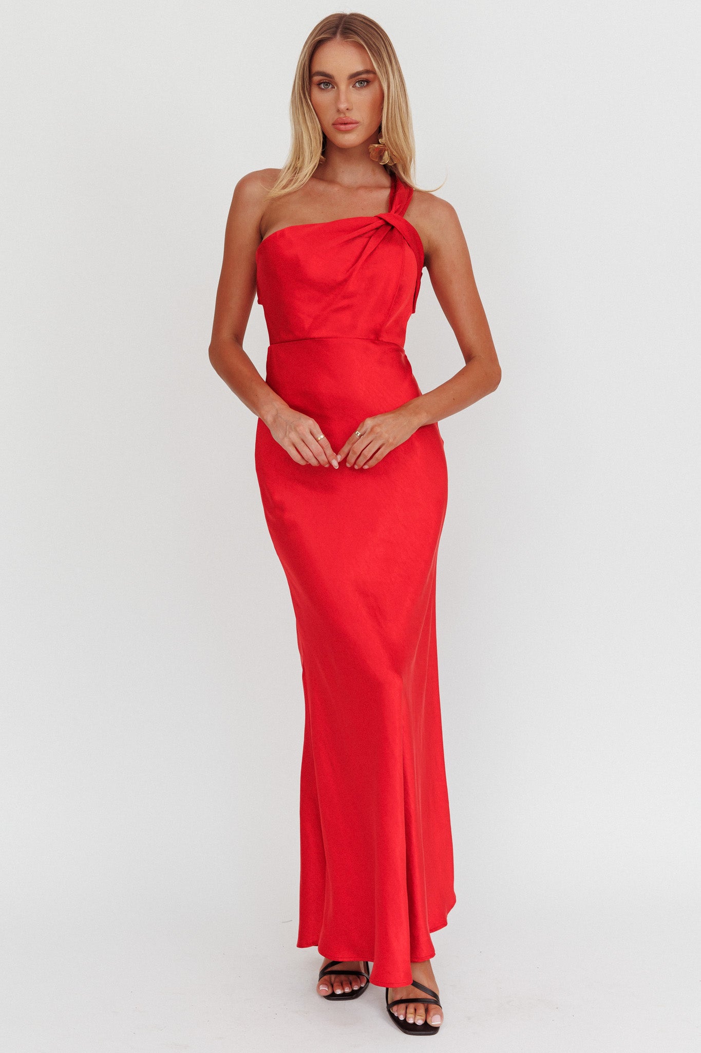 Fly Love Satin One Shoulder Maxi Dress Red Fly Love Satin One Shoulder Maxi Dress Red