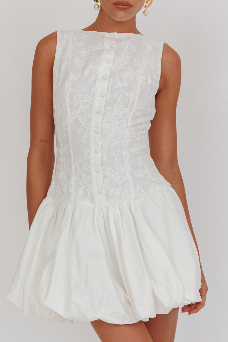 Mini Dress With Ruched Bodice And Voluminous Bubble Hem - White main image 1