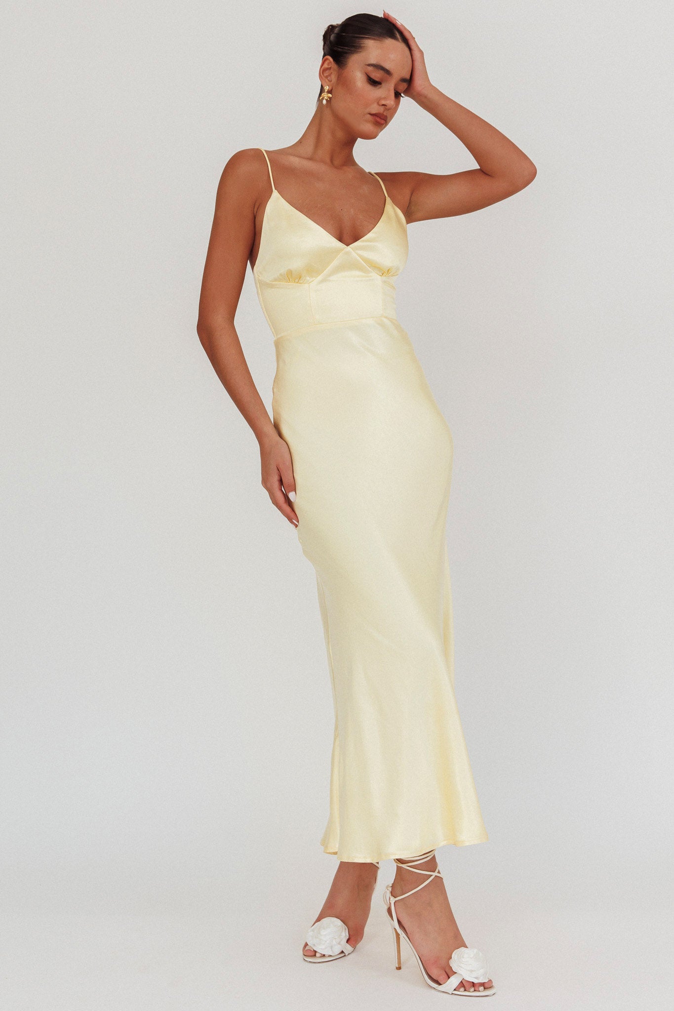 Hold Me Satin Backless Maxi Dress Lemon Hold Me Satin Backless Maxi Dress Lemon