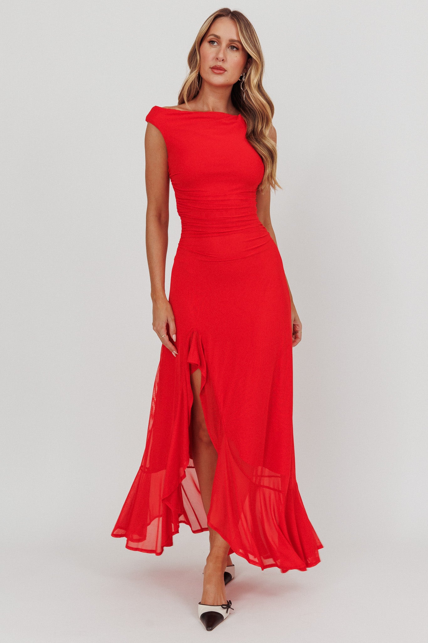 Moonlit Magic Asymmetric Neckline Maxi Dress Red Selfie Leslie Moonlit Magic Asymmetric Neckline Maxi Dress Red Selfie Leslie