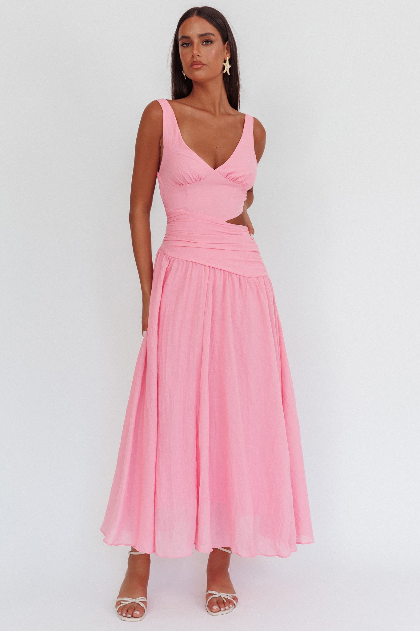 open lace back dress Adoria Sequin Cut Out Maxi Dress / Pale Pink | Meshki